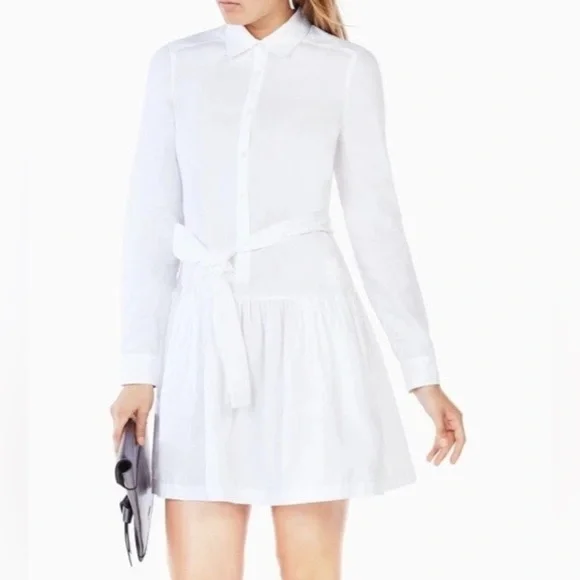 BCBGMaxAzria Women's Size XXS Mariela Shirt Dress White Long Sleeve Button Down - Picture 2 of 12